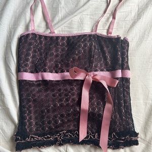 Vintage Bebe black and pink lace corset top / prom, y2k, bustier